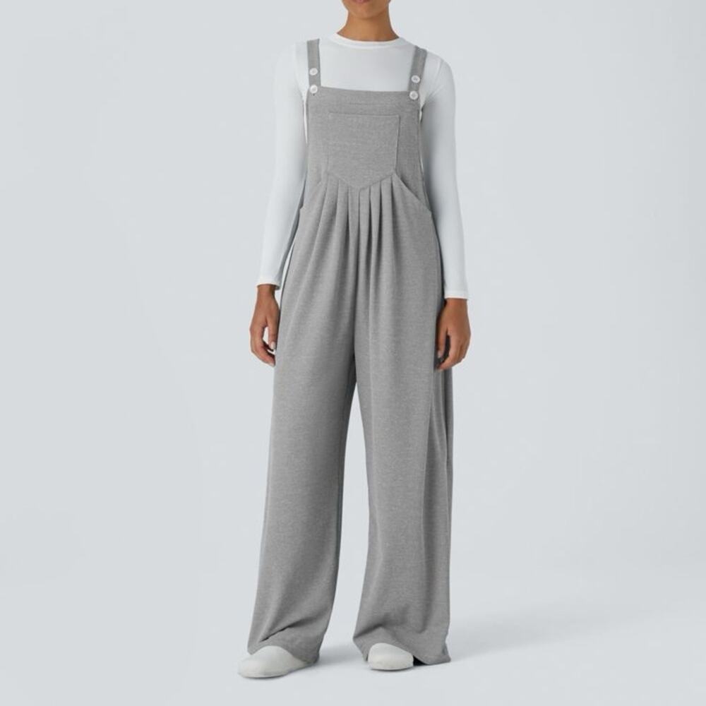 Halara Waffle Knit Overalls in Gray - NEW - Size Large